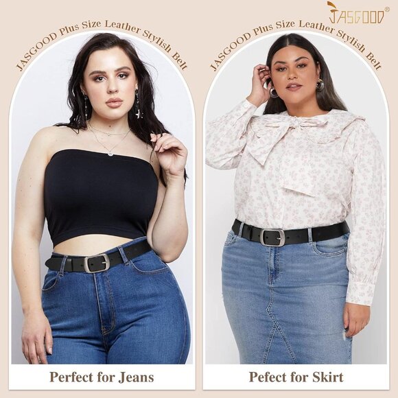 Plus Size Leather Belt Black Casual Waist Belt for Jeans Pants with Metal Pin Bu - Picture 5 of 6